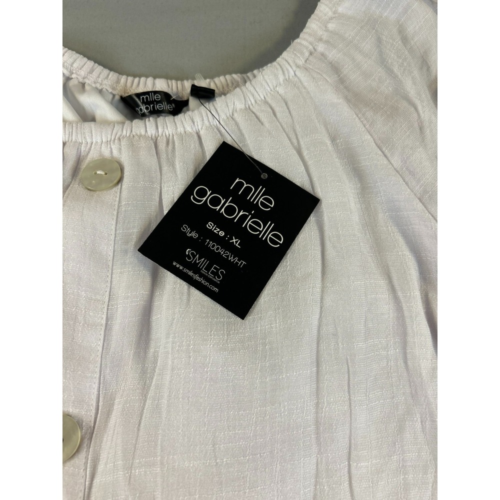 Mlle Gabrielle Womens Dress XL White Boho Cottagecore Lace Hem Button Up - Picture 4 of 11
